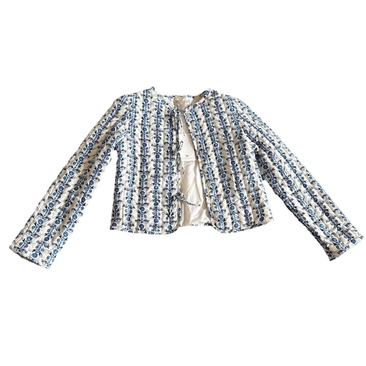 Granny Chic Caroline Constas White/Blue Floral Quilted Jacket Xs Nwt $395